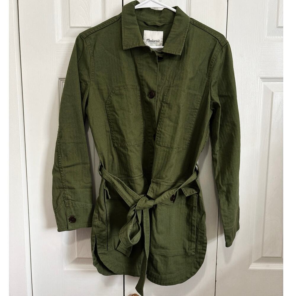 Madewell Green Tie Waist Military Style Jacket Size Small - Picture 2 of 10